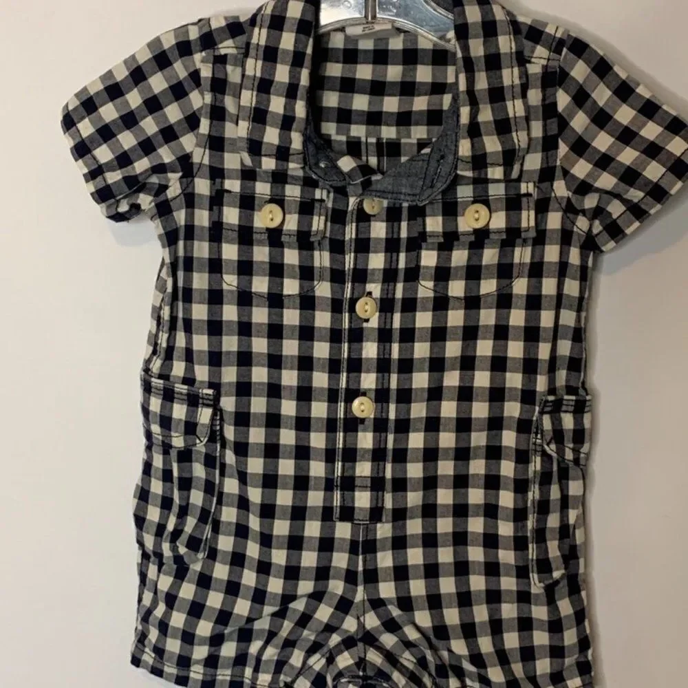 Baby Gap Gingham Print Navy Romper